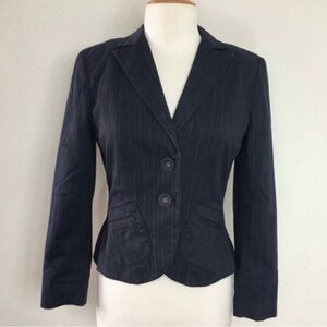 Kenneth Cole NY Womens Navy Red Pinstripe 2 Button Classic Blazer Size 6P Preppy